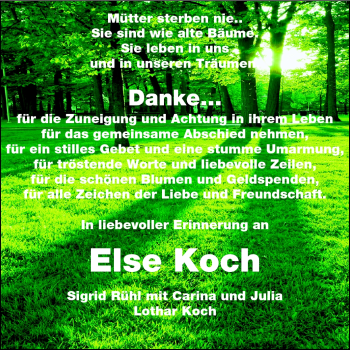 Traueranzeige von Else Koch von Rüsselsheimer Echo, Groß-Gerauer-Echo, Ried Echo