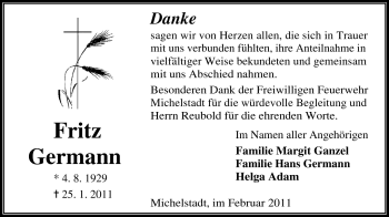 Traueranzeige von Fritz Germann von Odenwälder Echo