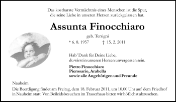 Traueranzeige von Assunta Finocchiaro von Rüsselsheimer Echo, Groß-Gerauer-Echo, Ried Echo