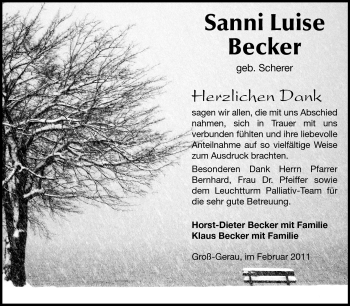Traueranzeige von Sanni Luise Becker von Rüsselsheimer Echo, Groß-Gerauer-Echo, Ried Echo