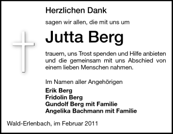 Traueranzeige von Jutta Berg von Starkenburger Echo
