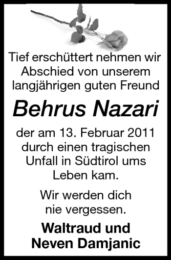 Traueranzeige von Behrus Nazari von Echo-Zeitungen (Gesamtausgabe)