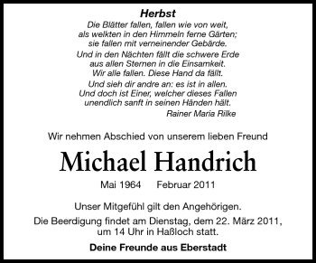 Traueranzeige von Michael Handrich von Echo-Zeitungen (Gesamtausgabe)