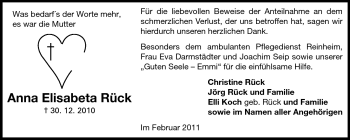 Traueranzeige von Anna Elisabeta Rück von Echo-Zeitungen (Gesamtausgabe)