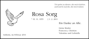 Traueranzeige von Rosa Sorg von Rüsselsheimer Echo, Groß-Gerauer-Echo, Ried Echo