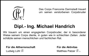 Traueranzeige von Michael Handrich von Echo-Zeitungen (Gesamtausgabe)