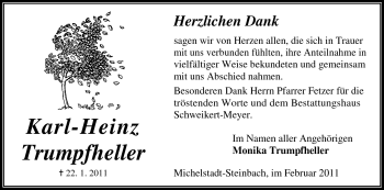 Traueranzeige von Karl-Heinz Trumpfheller von Odenwälder Echo