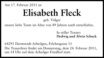 Traueranzeige von Elisabeth Fleck von Echo-Zeitungen (Gesamtausgabe)