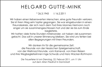Traueranzeige von Gutte-Mink Helgard von Echo-Zeitungen (Gesamtausgabe)