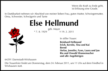 Traueranzeige von Else Hellmund von Echo-Zeitungen (Gesamtausgabe)
