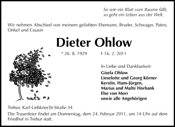 Traueranzeige von Dieter Ohlow von Rüsselsheimer Echo, Groß-Gerauer-Echo, Ried Echo