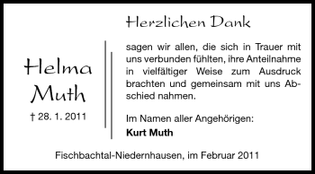 Traueranzeige von Helma Muth von Darmstädter Echo, Odenwälder Echo, Rüsselsheimer Echo, Groß-Gerauer-Echo, Ried Echo