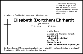 Traueranzeige von Elisabeth Ehrhardt von Echo-Zeitungen (Gesamtausgabe)
