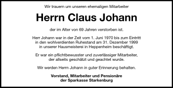 Traueranzeige von Claus Johann von Starkenburger Echo
