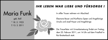 Traueranzeige von Maria Funk von Odenwälder Echo