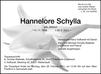 Traueranzeige von Hannelore Schylla von Echo-Zeitungen (Gesamtausgabe)