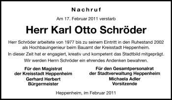 Traueranzeige von Karl Otto Schröder von Starkenburger Echo