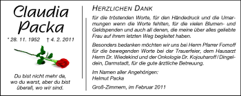 Traueranzeige von Claudia Packa von Echo-Zeitungen (Gesamtausgabe)