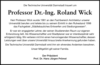 Traueranzeige von Roland Wick von Echo-Zeitungen (Gesamtausgabe)