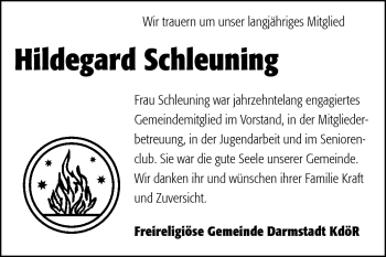 Traueranzeige von Hildegard Schleuning von Echo-Zeitungen (Gesamtausgabe)