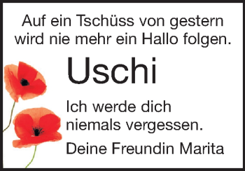 Traueranzeige von Uschi  von Darmstädter Echo, Odenwälder Echo, Rüsselsheimer Echo, Groß-Gerauer-Echo, Ried Echo