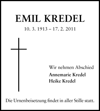Traueranzeige von Emil Kredel von Darmstädter Echo, Odenwälder Echo, Rüsselsheimer Echo, Groß-Gerauer-Echo, Ried Echo
