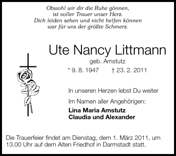 Traueranzeige von Littmann Ute Nancy von Echo-Zeitungen (Gesamtausgabe)