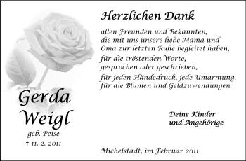Traueranzeige von Weigl Gerda von Odenwälder Echo