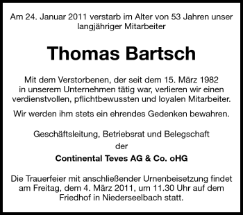 Traueranzeige von Thomas Bartsch von Rüsselsheimer Echo, Groß-Gerauer-Echo, Ried Echo