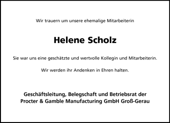 Traueranzeige von Helene Scholz von Rüsselsheimer Echo, Groß-Gerauer-Echo, Ried Echo