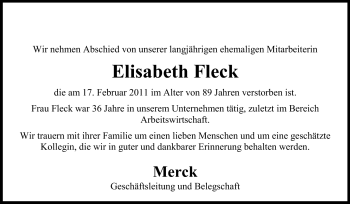 Traueranzeige von Elisabeth Fleck von Echo-Zeitungen (Gesamtausgabe)