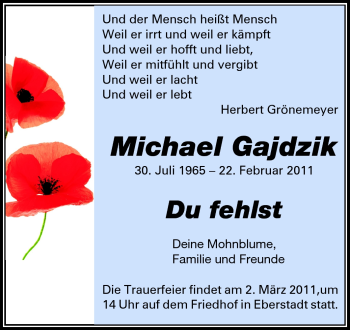 Traueranzeige von Michael Gajdzik von Echo-Zeitungen (Gesamtausgabe)