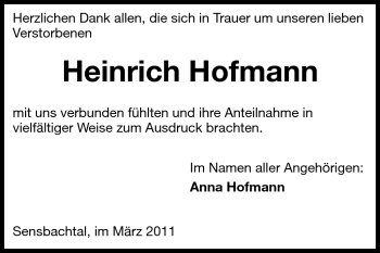 Traueranzeige von Heinrich Hofmann von Odenwälder Echo