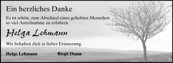 Traueranzeige von Helga Lehmann von Odenwälder Echo