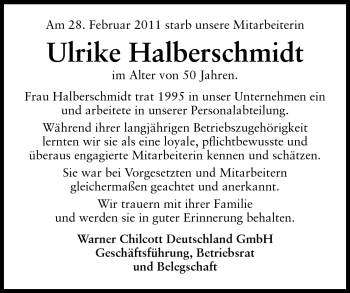 Traueranzeige von Ulrike Halberschmidt von Echo-Zeitungen (Gesamtausgabe)