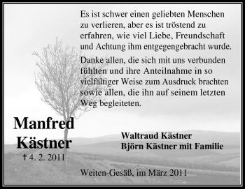 Traueranzeige von Manfred Kästner von Odenwälder Echo