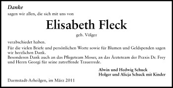 Traueranzeige von Elisabeth Fleck von Echo-Zeitungen (Gesamtausgabe)