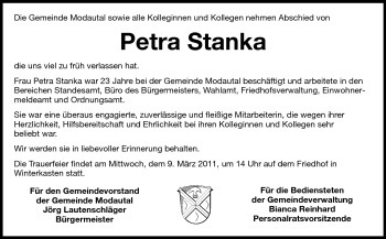 Traueranzeige von Petra Stanka von Echo-Zeitungen (Gesamtausgabe)