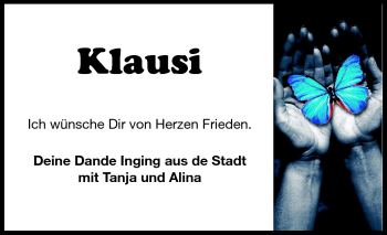 Traueranzeige von Klausi - von Darmstädter Echo, Odenwälder Echo, Rüsselsheimer Echo, Groß-Gerauer-Echo, Ried Echo
