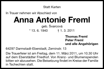 Traueranzeige von Anna-Antonie Freml von Echo-Zeitungen (Gesamtausgabe)