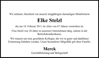 Traueranzeige von Elke Stelzl von Echo-Zeitungen (Gesamtausgabe)