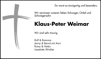 Traueranzeige von Klaus-Peter Weimar von Odenwälder Echo