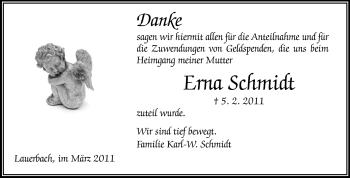 Traueranzeige von Erna Schmidt von Odenwälder Echo