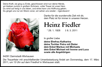 Traueranzeige von Heinz Fiedler von Echo-Zeitungen (Gesamtausgabe)