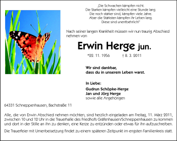 Traueranzeige von Erwin Herge von Echo-Zeitungen (Gesamtausgabe)