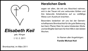 Traueranzeige von Elisabeth Keil von Odenwälder Echo