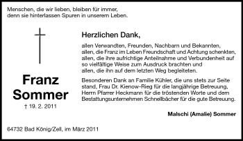 Traueranzeige von Franz Sommer von Odenwälder Echo