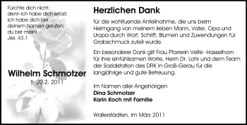 Traueranzeige von Wilhelm Schmotzer von Rüsselsheimer Echo, Groß-Gerauer-Echo, Ried Echo