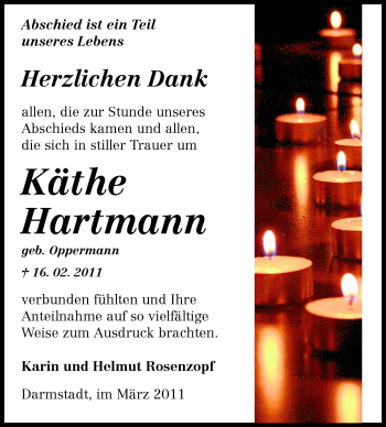 Traueranzeige von Käthe Hartmann von Echo-Zeitungen (Gesamtausgabe)