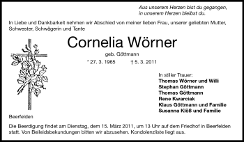 Traueranzeige von Cornelia Wörner von Odenwälder Echo